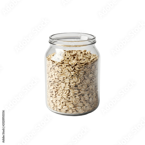 Glass Jar Full of Oats Grains.