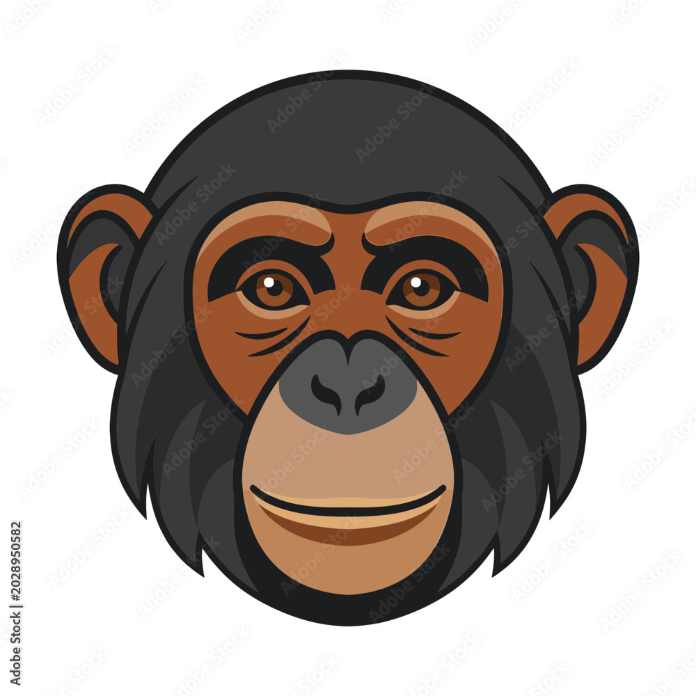 Obraz premium Chimpanzee face illustration, primate portrait, ape head graphic
