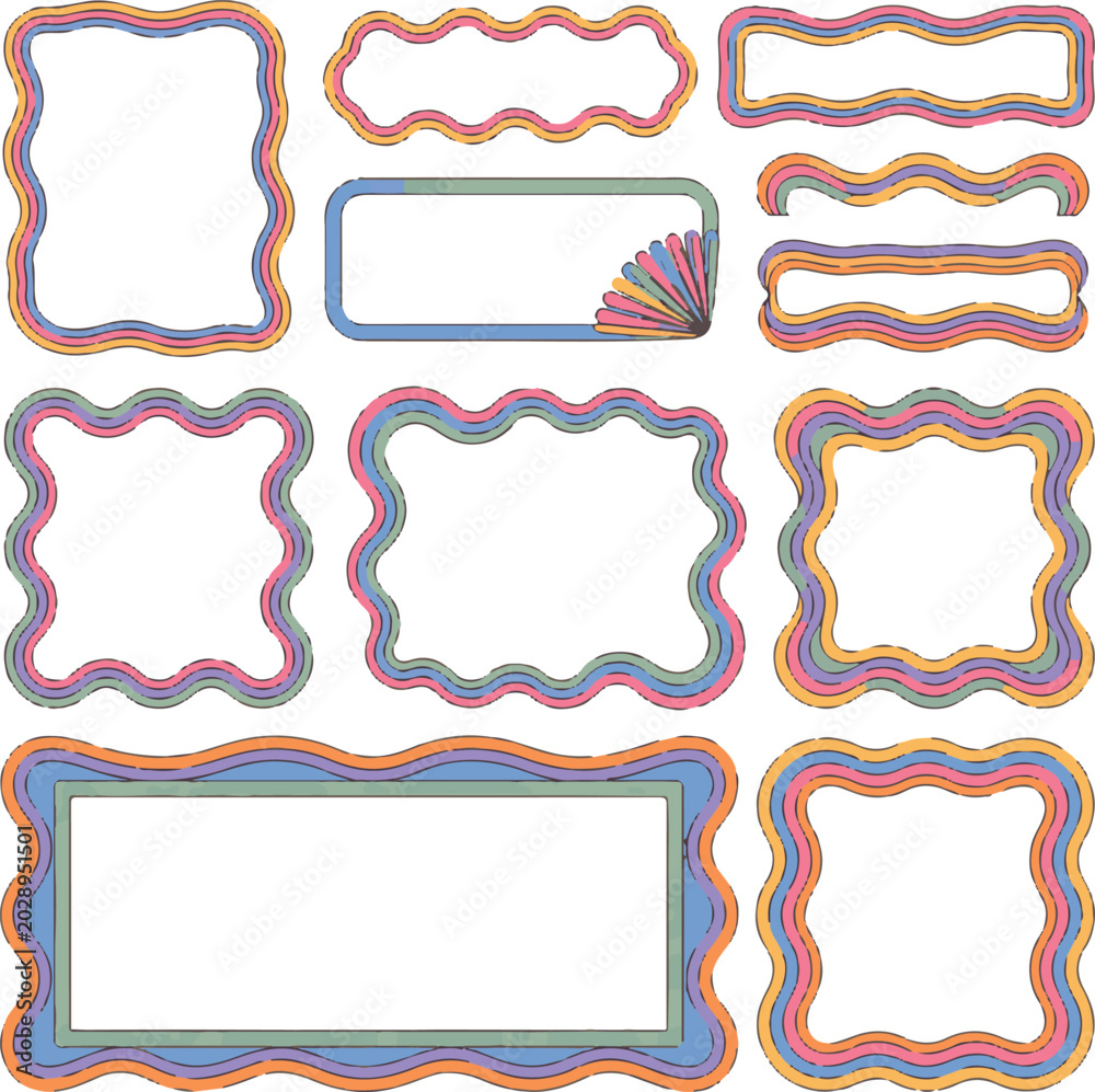 Fototapeta premium Colorful wavy frames and borders for photo and graphic presentation.