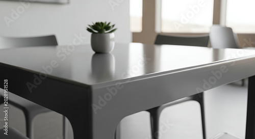 Modern dining room interior featuring a stylish wooden table and comfortable chairs in a luxury home or contemporary cafe design