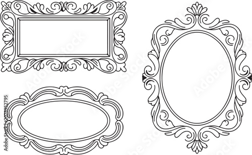 Vintage ornate mirrors collection for interior decoration classic elements.