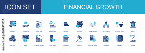 Tableau sur toile financial growth icon collection set