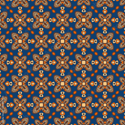 seamless damask pattern dark blue