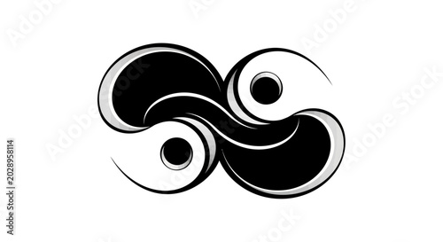Abstract black and white flowing swirl logo.