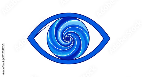 Abstract blue eye icon with spiral pupil.