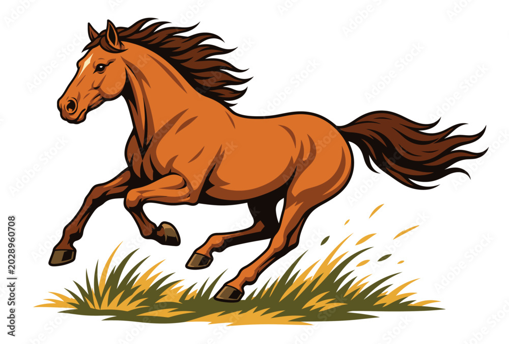 Fototapeta premium Brown Horse Running Fast Freely.