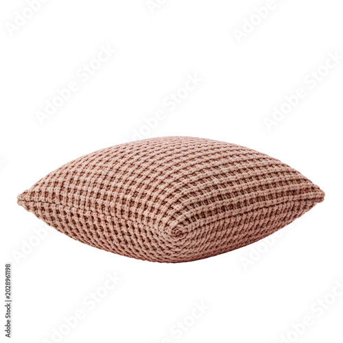 Brown and beige checkered throw pillow.