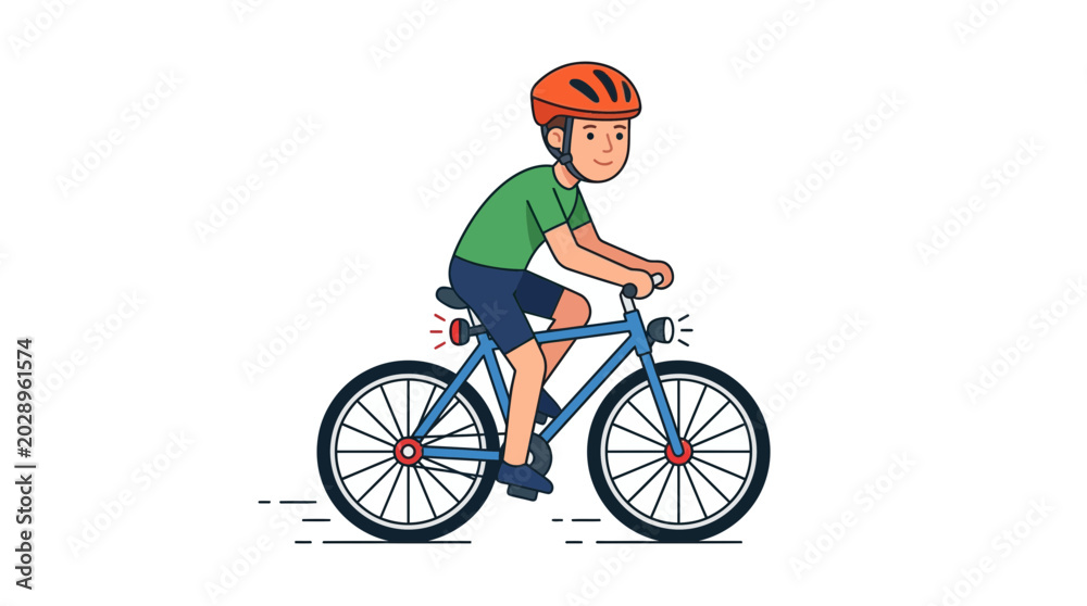 Fototapeta premium Boy Riding Bicycle with Helmet