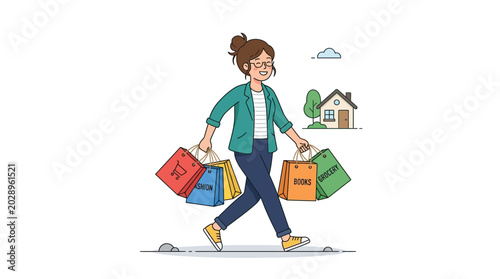 Tableau sur toile Woman with Shopping Bags