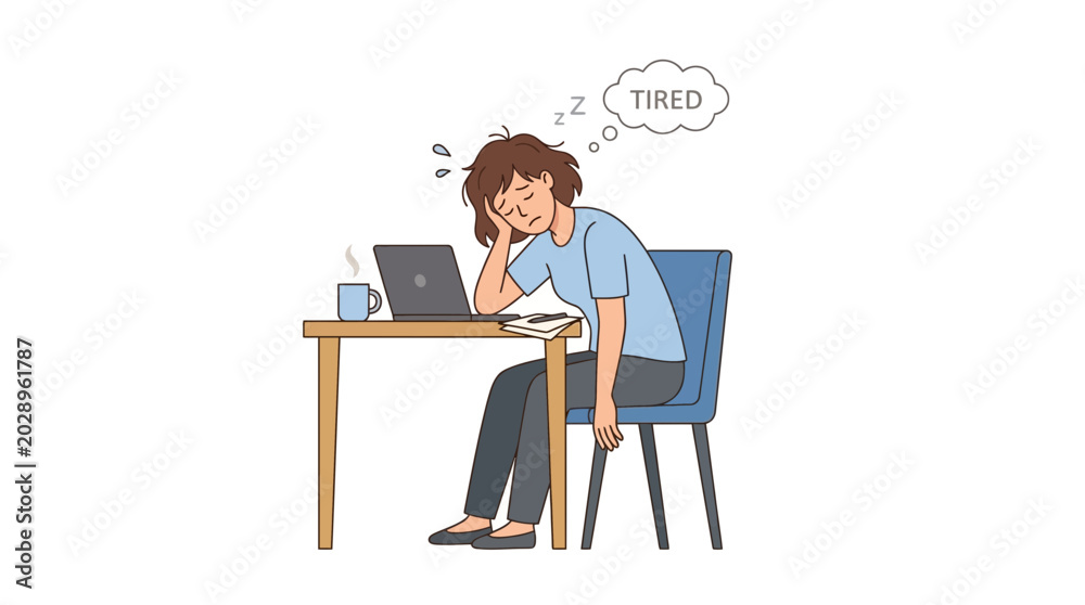 Fototapeta premium Overworked Woman Sleeping at Desk