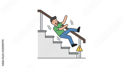 Foto Man falling down stairs, warning sign