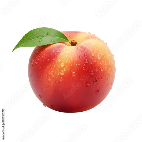 Fresh red juicy single peach fruit.