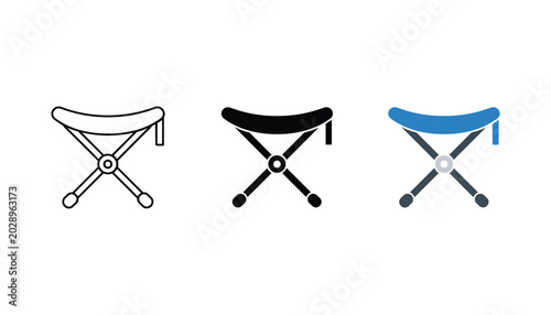 Photos Folding stool furniture icon set featuring minimalist outline and solid flat des