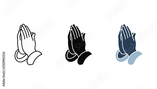 Foto Three praying hands icons depicting religious devotion and spiritual peace in ou