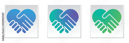 Colorful gradients handshake, friendship and support with represent unity and love. handshake in heart shape for charity, friendship, and business partnership. vector illustration.