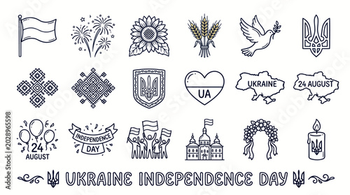 Canvas Print Set of hand drawn doodle icons for Ukraine Independence Day celebration