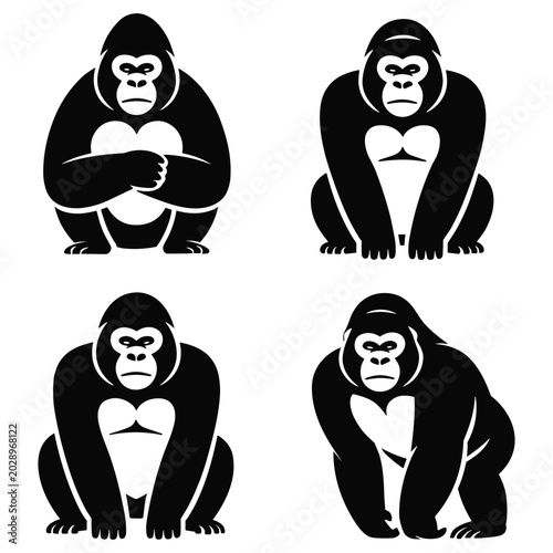Gorilla poses collection black silhouette