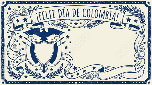 Fotografi Vintage style Colombian Independence Day decorative frame illustration