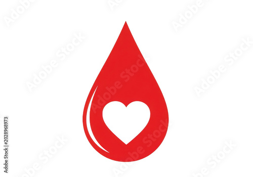 A red blood drop symbol with a heart in the center. isolated on transparent background