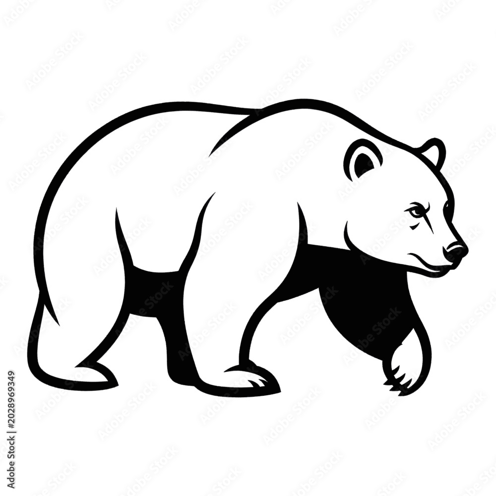 Obraz premium Stylized illustration of a walking polar bear in black and white.