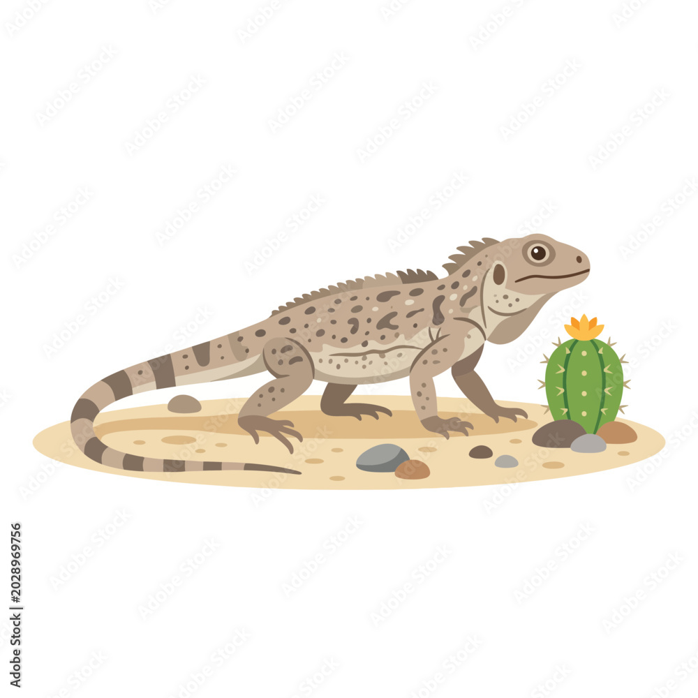 Fototapeta premium Desert lizard and cactus illustration