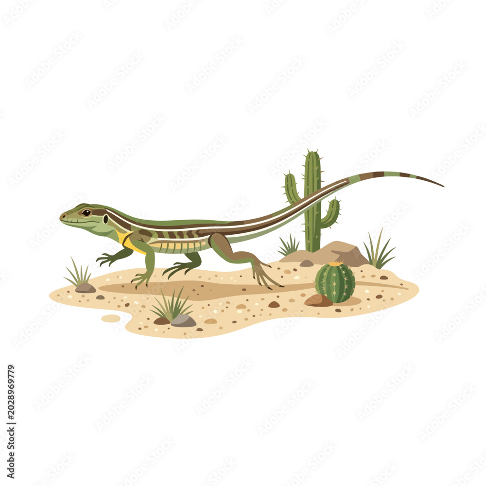 Fototapeta premium Desert Lizard and Cacti Illustration