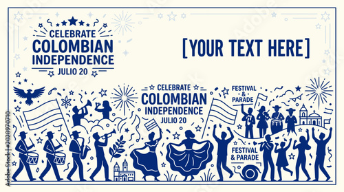 Schilderij op canvas Colombian Independence Day Celebration Graphic Illustration.