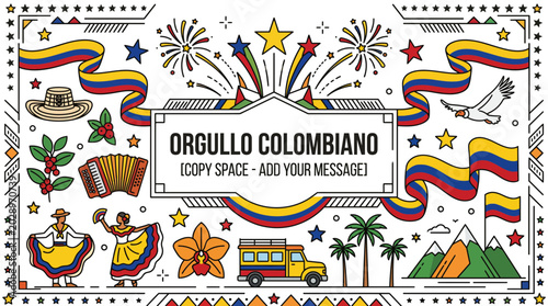 Photos Colombian Pride Hand Drawn Illustration with National Symbols.