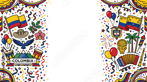 Obraz na płótnie Colorful doodle illustration celebrating Colombian culture and independence day
