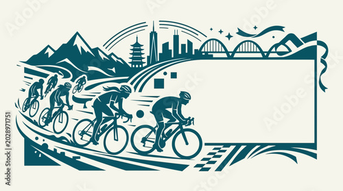 Group of professional cyclists racing in a dynamic outdoor competition.