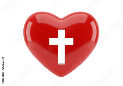 A red heart with a white cross symbol isolated on transparent background