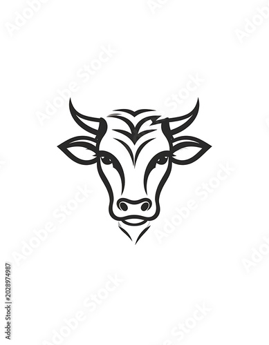 Black line art cow head illustration.