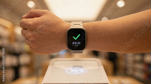 Instant nfc payment success on smartwatch display screen