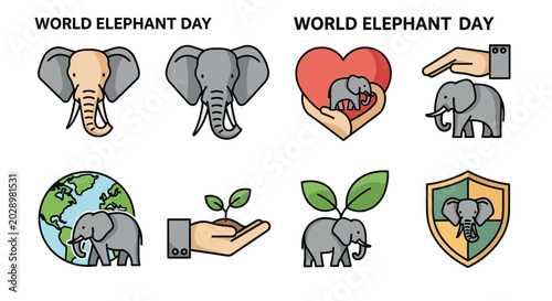 Foto World Elephant Day Icons: Elephants, Earth, Heart, Protection, Growth