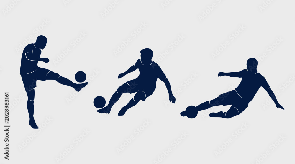 Obraz premium Soccer Kicking and Sliding Silhouette Vector Elements