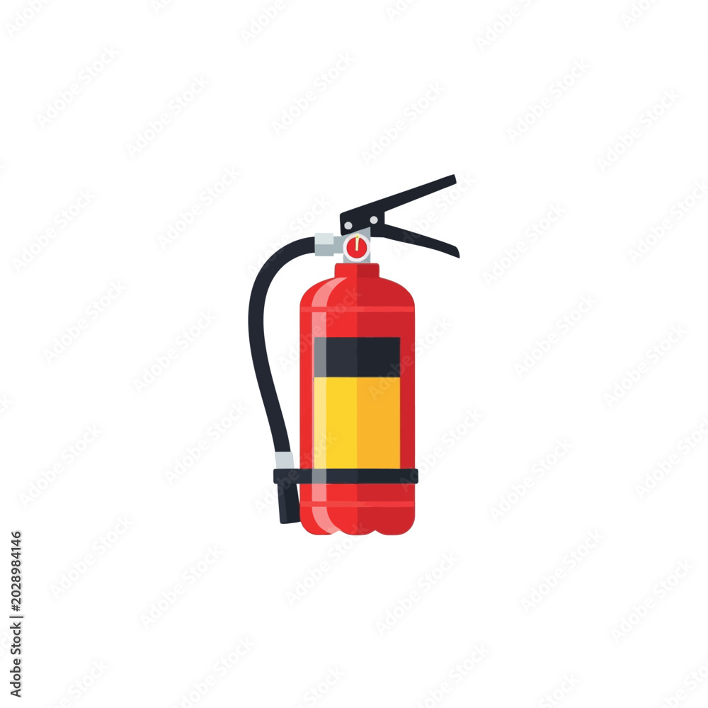 Obraz premium Red fire extinguisher with pressure gauge and black hose