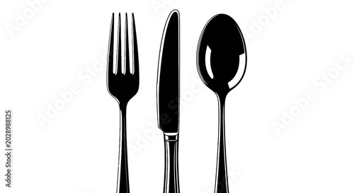 Set of silverware utensils on white.