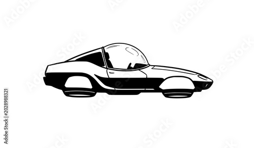 Fotografia Futuristic flying hover car with bubble glass canopy, sci-fi vector concept illu