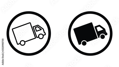 Two delivery truck icons in circle badges