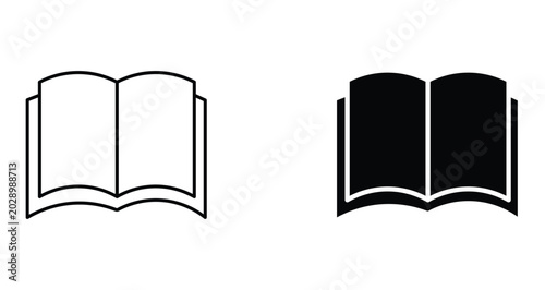 Bild auf Leinwand Minimalist open book icons in outline and solid black styles, simple textbook ve