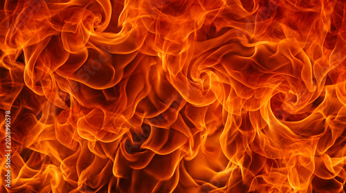 Canvas-taulu A full-frame, detailed photograph of undulating orange and yellow flames creating a powerful fire texture background