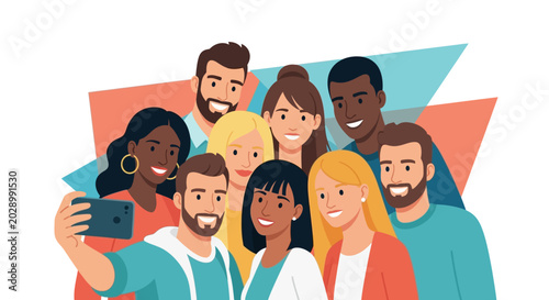 Tableau sur toile Diverse Group of Young People Taking a Selfie Together