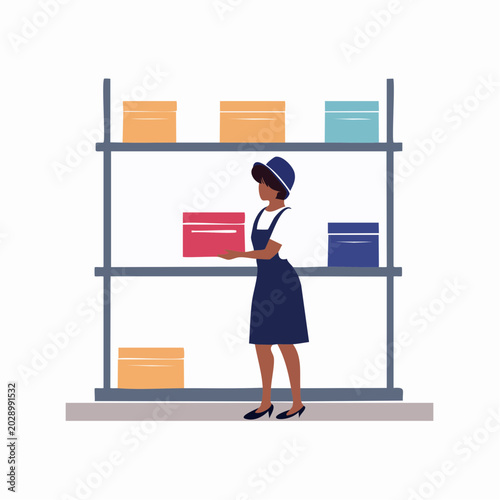 Woman Organizing Boxes on Shelves