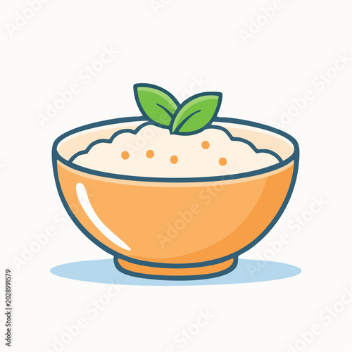Cartoon Bowl of Porridge with Mint Leaves