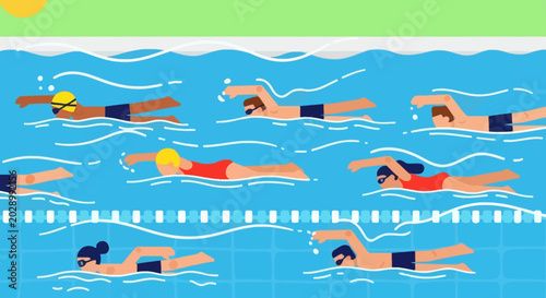 Canvas Print Group of Swimmers Competing in Swimming Pool