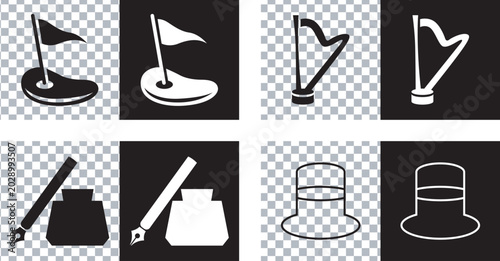 Fotografie Black fountain pen and inkwell icon isolated