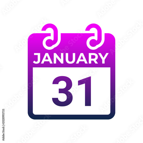 Calendar icon displaying January thirty first on white background