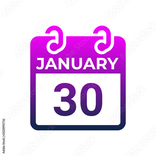 Tableau sur toile Calendar icon displaying January thirtieth on white background