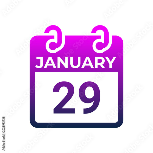 Calendar icon displaying January twenty ninth on white background