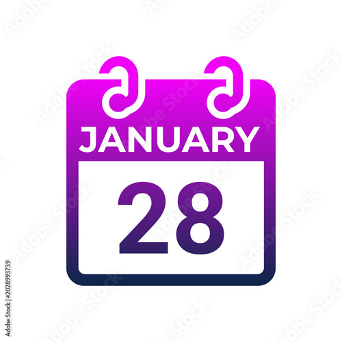 Calendar icon displaying January twenty eighth on white background